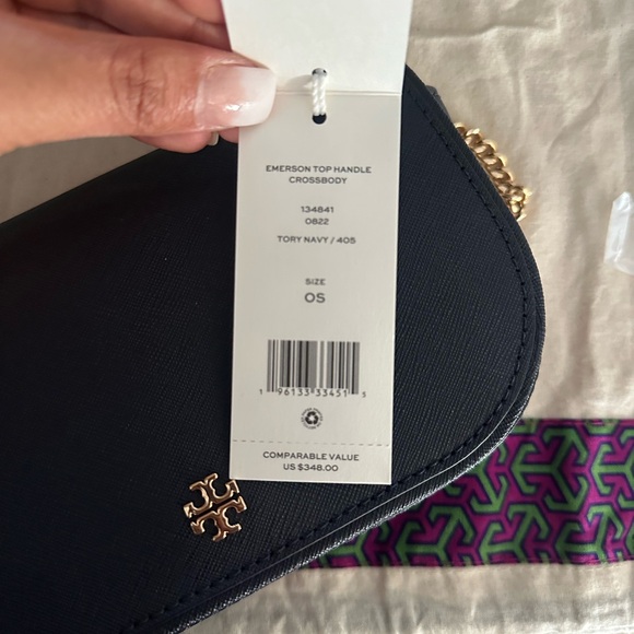 New Tory Burch Emerson Top Handle Women's Saffiano Leather Crossbody navy - Picture 8 of 9